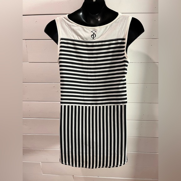 🤍TWIN-SET SIMONA BARBIERI – Ivory & Black Striped Drape-Front Top – Size L - Picture 3 of 10
